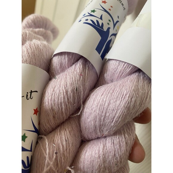 Fancy Soft 3 Skeins Yarn Light Purple Colorful Mini Sequins 150g #411 - Picture 5 of 5